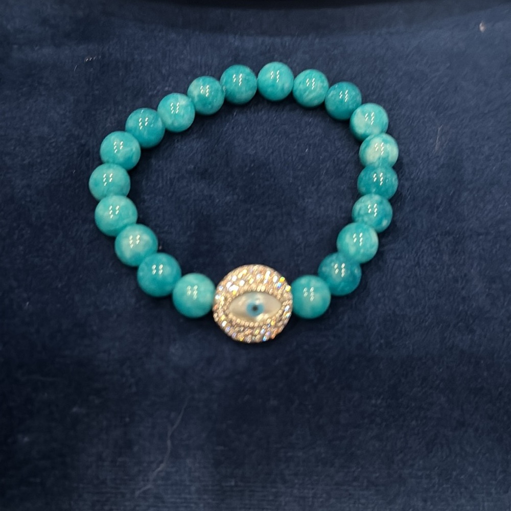 Blue beads bracelet with evil eye stretchable